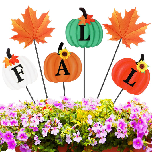 Anglechic 6 Pcs 12'' Fall Outdoor Decor Garden Stakes Fall Pumpkin Scarecrow Maple Leaves Metal Yard Sign Yard Stakes Outdoor Autumn Thanksgiving Decorations for Planter Lawn Patio Walkway Porch