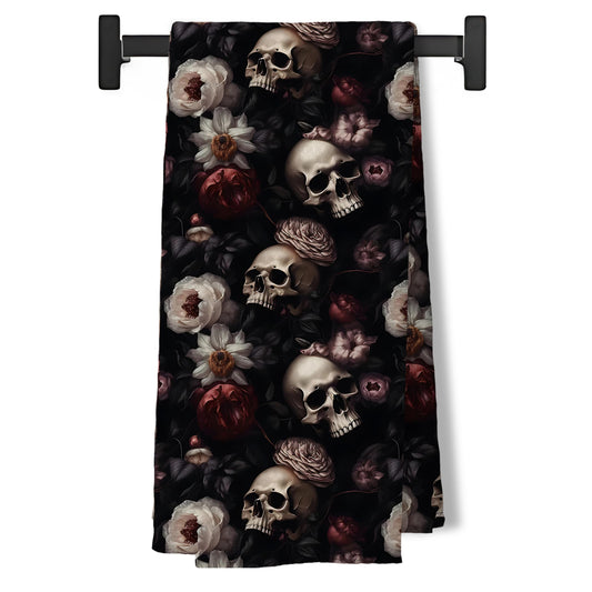 BUJSP Dark Cottagecore Peony Gothic Skull Floral Kitchen Towels for Bathroom,Gothic Cottagecore Bathroom Decor,Skull Decor Dish Tea Towels for Kitchen, 16x24 Inches