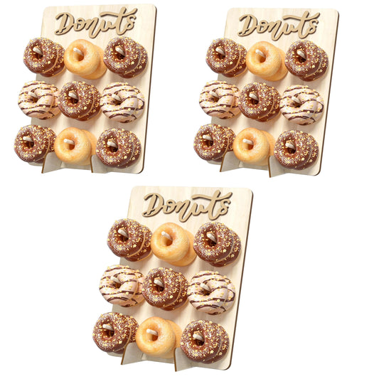 SHUESS 3 PCS Donut Wall Display Stand, Wood Donut Display Board, Donut Holder Board Stand, Wall Stands Display Board, Donut Stand Wood Decorate for Party, Wedding, Birthday, Party, Holds 9 Donuts