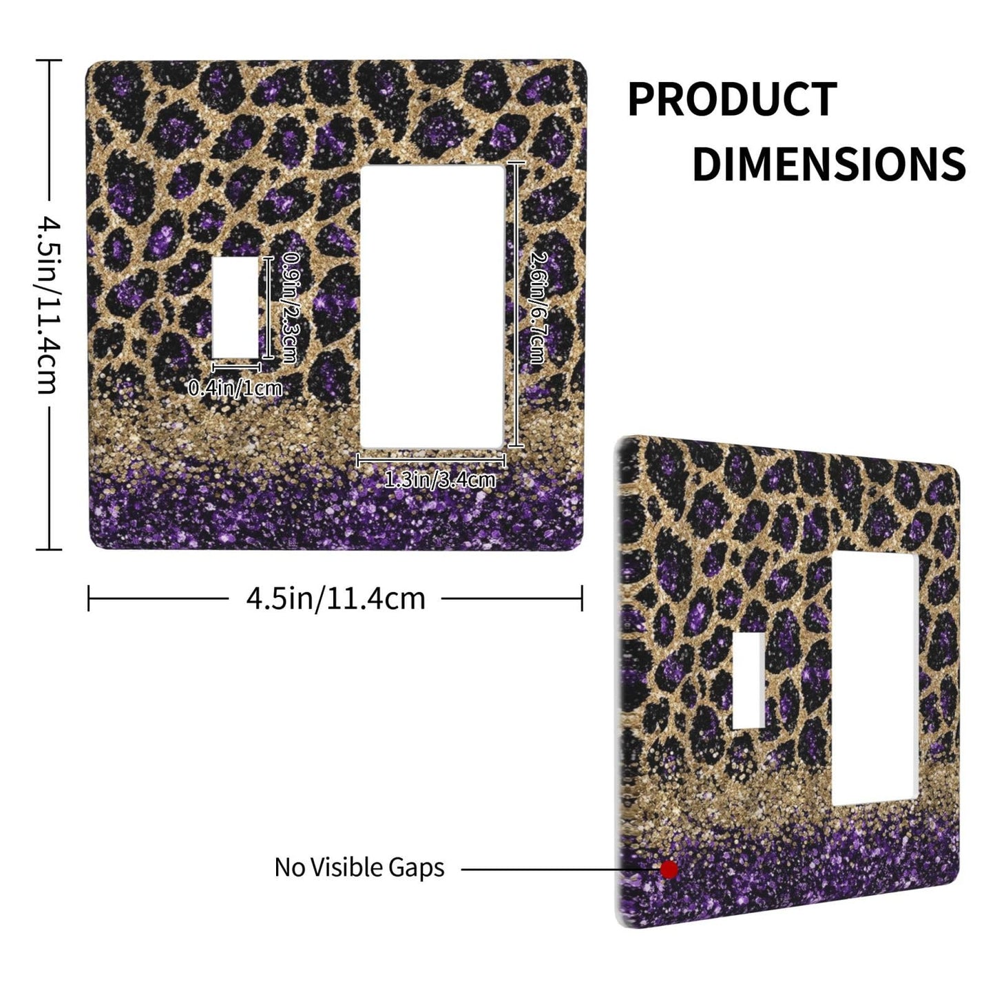 Purple Leopard Glitter Print Wild Animal Skin Texture Outlet Covers 1 Toggle 1 Rocker Combination Decorative Wall Plate Electrical Switch Plates Light Switch Cover Plate for Bedroom Living Room Decor