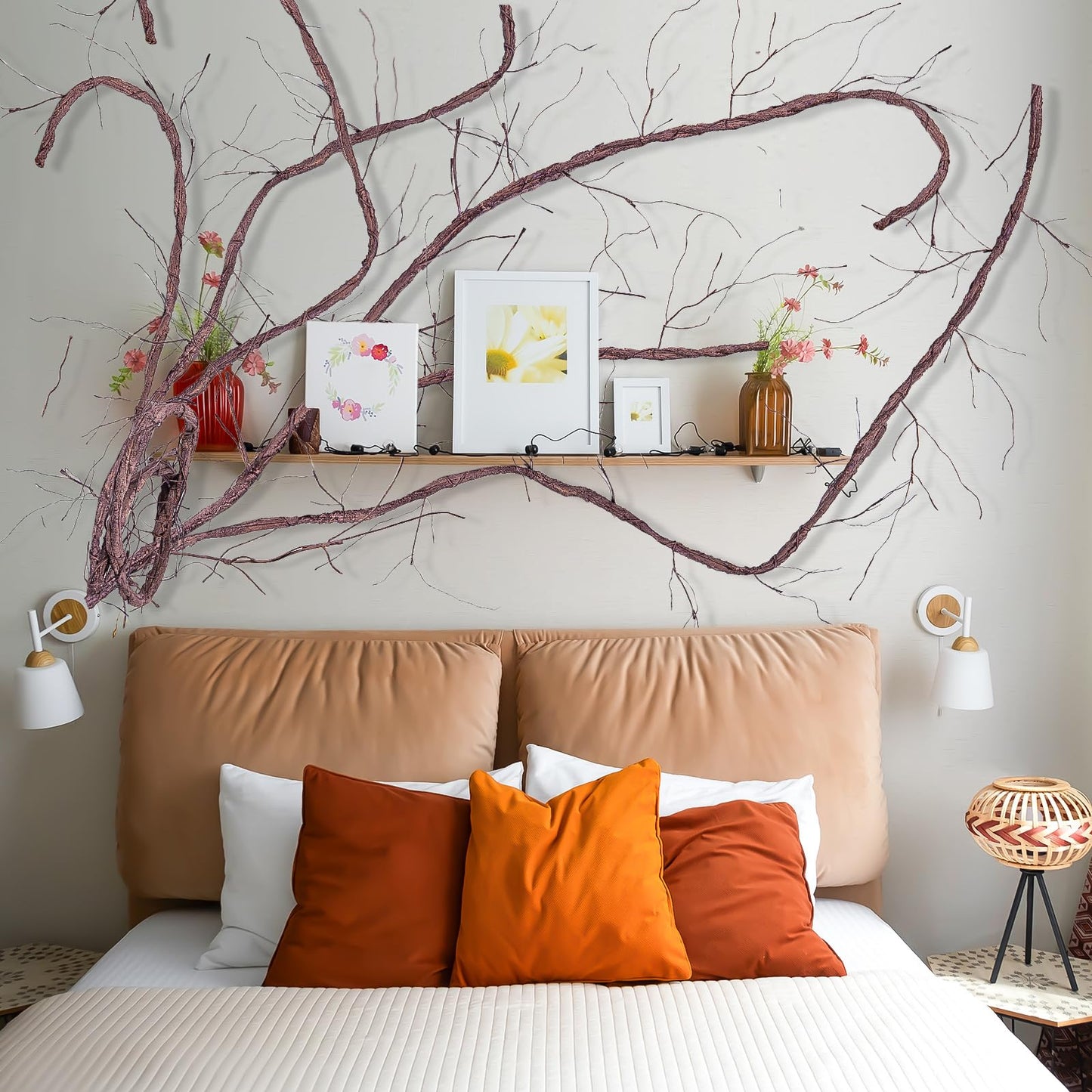 118 inch Bendable Artificial Brown Tree Twigs Branches, Small Size Wall Hanging Artificial Tree Branches, Fake Twig Grape Vines for Artificial Plant, Home Living and Outdoor Garde
