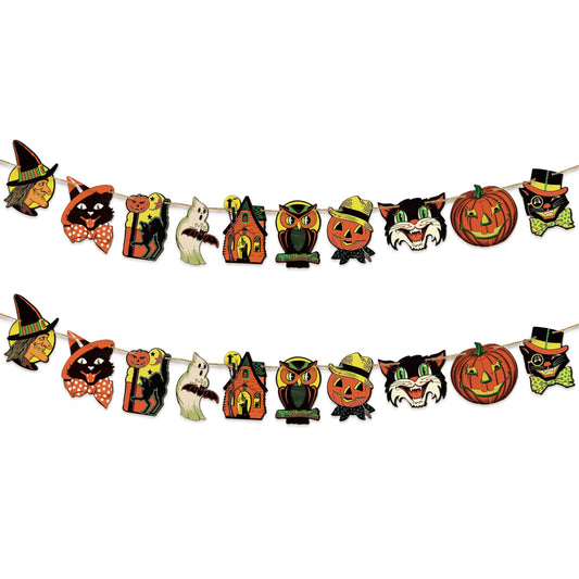 L1rabe Christmas Vintage Hanging Banners - Vintage Wooden Hanging Garland Banner with Pumpkin Ghost Black Cat, 10 Patterns Rustic Trick or Treat Decor for Fireplace Wall Door Indoor Party Home Decor