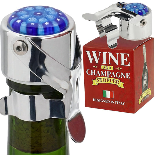 Wine Stopper & Champagne Stopper All In One - Patented Seal, Preserves Bubbles & Taste for Prosecco, White and Red Wines. 1 Pro Grade Evan James Bottle Stopper With Hanging Gift Box