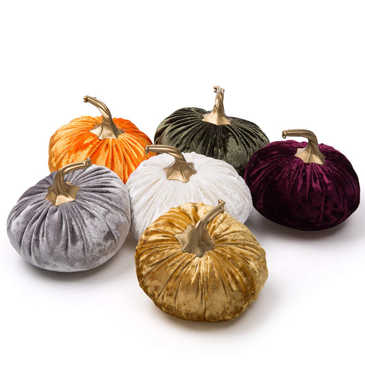 Ogrmar Set of 6 Pack Handmade Velvet Pumpkins Decor,Super Soft Stuffed Pumpkin with Exquisite Craftsmanship for Fall Halloween Thanksgiving Decoration