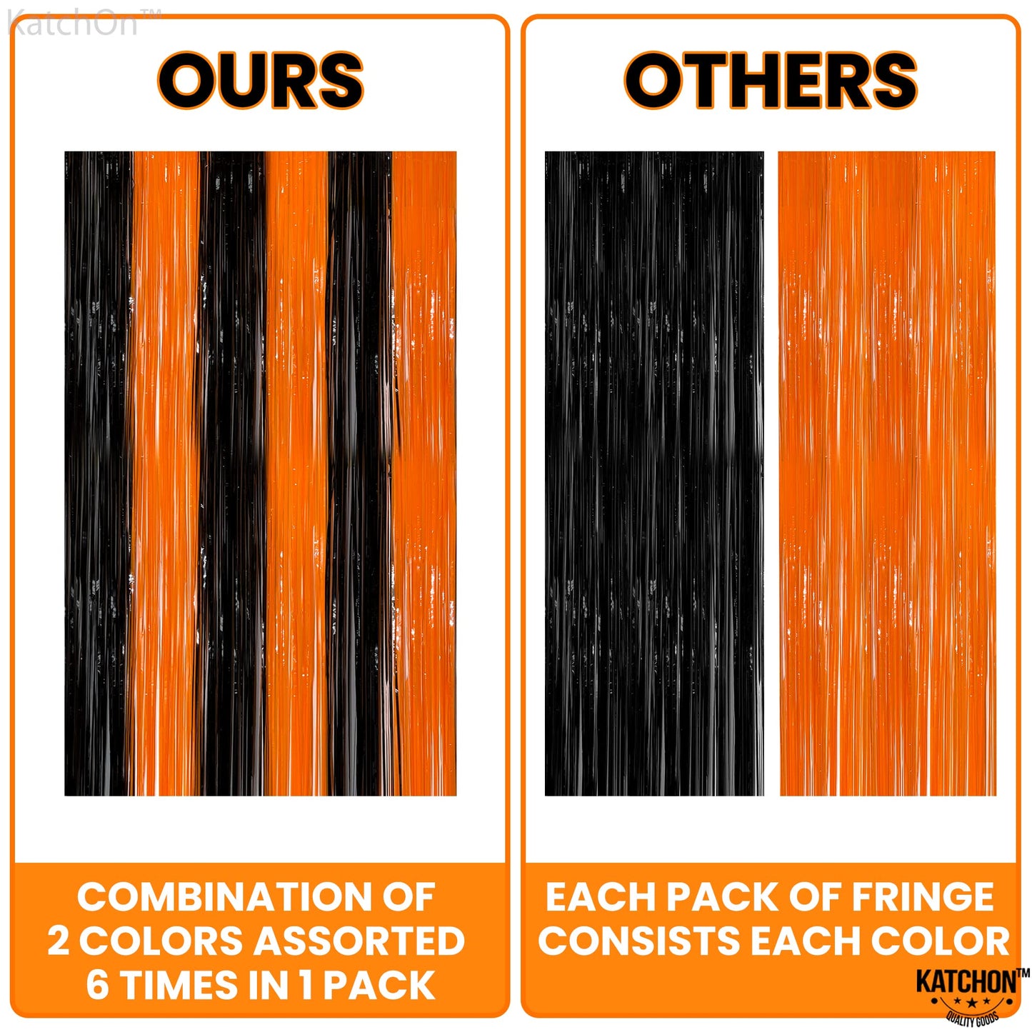 KatchOn, Black and Orange Foil Fringe Curtain - XtraLarge 3.2x8 Feet, Pack of 2 | Orange and Black Streamers, Halloween Decorations | Fringe Backdrop Curtain for Birthday, Summerween Party Decorations