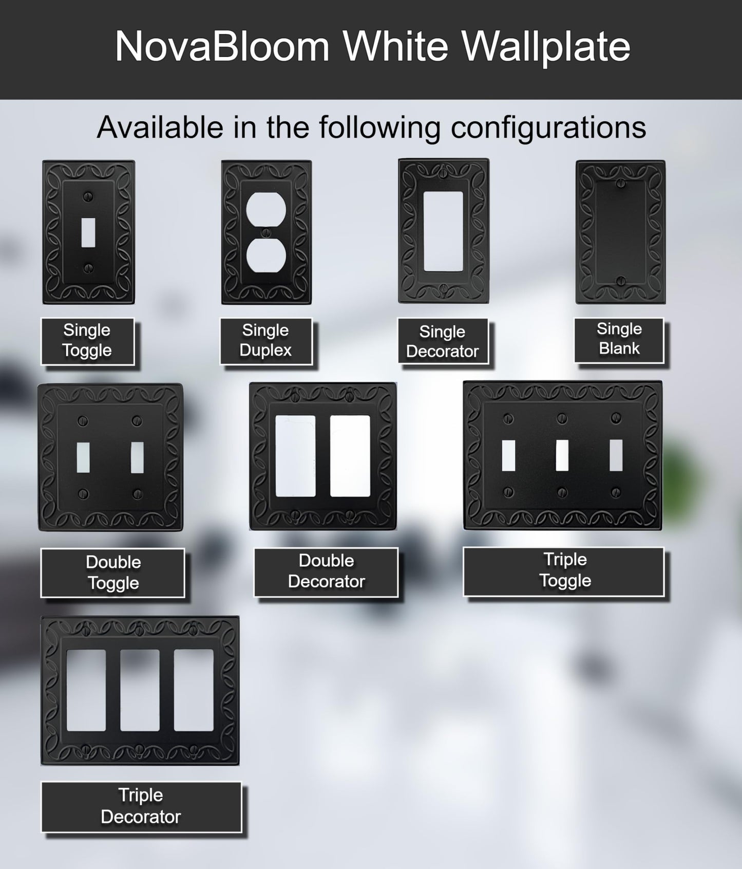 OKAWYC Single Duplex Outlet Cover Plate, 4-Pack Black NovaBloom Metal Wall Plate 1 Gang, Light Switch Cover, for Receptacle Light Switch, Switch Cover Decorative Wallplate, Durable