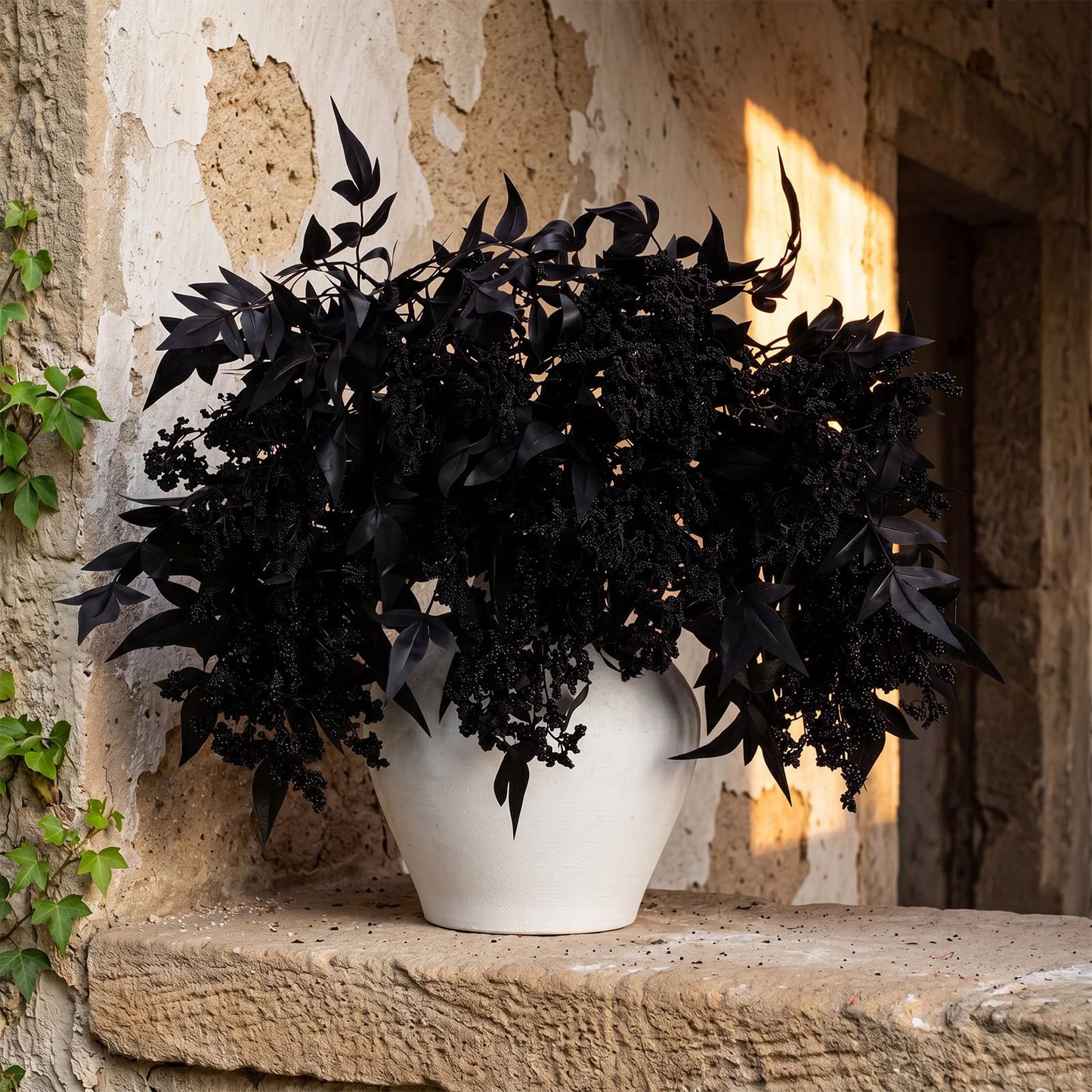 Zeyune 3 Pcs Artificial Black Berry Stem Fall Faux Flowers Picks Branches Fake Realistic Sedum Stem Spray for Halloween Holiday Seasonal Farmhouse Mantel Harvest DIY Home Decorations(35 Inch)
