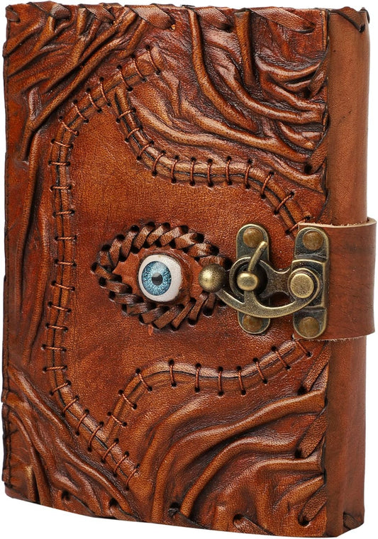 Finun-Lthr Hocus Pocus Embossed Leather Journal - Brown Vintage Spell Book Style Notebook for Writing, Sketching, and Halloween Decor (Brown, 7x5 inch)