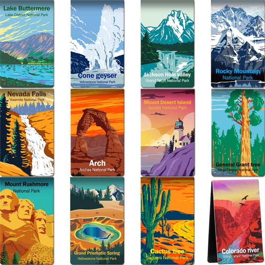 Outus 48 Pcs National Park Magnetic Bookmarks Page Markers Assorted Inspirational Book Mark Clip Set with National Park Landscape for Book Lovers Students Teachers Reading