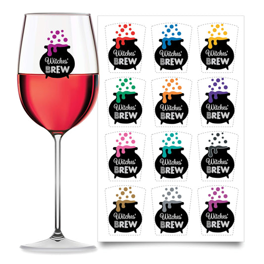 Wine Wear Drink Markers 12pc - Halloween Reusable Static Cling Sticker Decals (Witches Brew)
