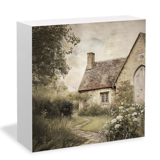 HYKDFMNCJ Vintage French Country Cottage Wooden Box Sign Desk Decor, Rustic Farmhouse Wildflower Cabin Wood Signs for Home Living Room Office Desk Table Shelf Decorations, 5x5 Inch