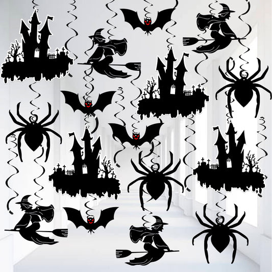 KatchOn, Scary Halloween Hanging Decorations - Large, Pack of 30 | Black Halloween Hanging Swirls for Halloween Ceiling Decorations | Halloween Swirl Decorations | Hanging Halloween Decorations Indoor