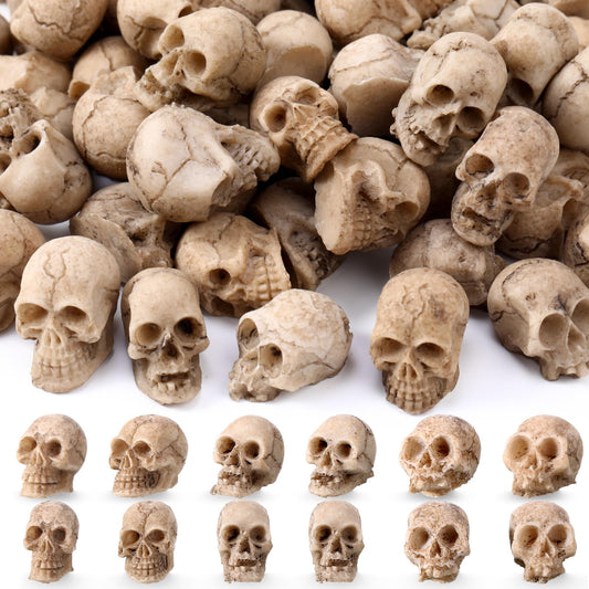 Gemscream 80 Pcs Mini Skull Figurine Miniature Skeleton Head Small Resin Skull Table Decor Halloween Micro Landscape Figure Crafts Halloween Prank Props Party Decor Haunted Dollhouse Accessories