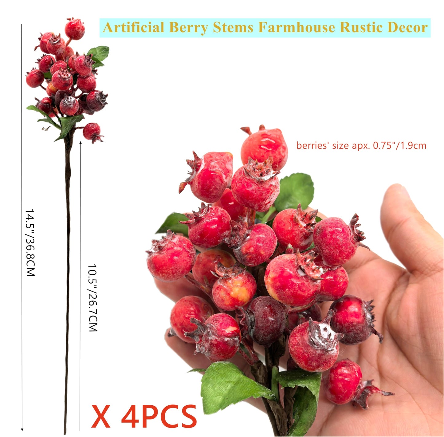 M2cbridge Artificial Berries Stems 14.5 Inch Blueberry Branches 4Pcs Orange