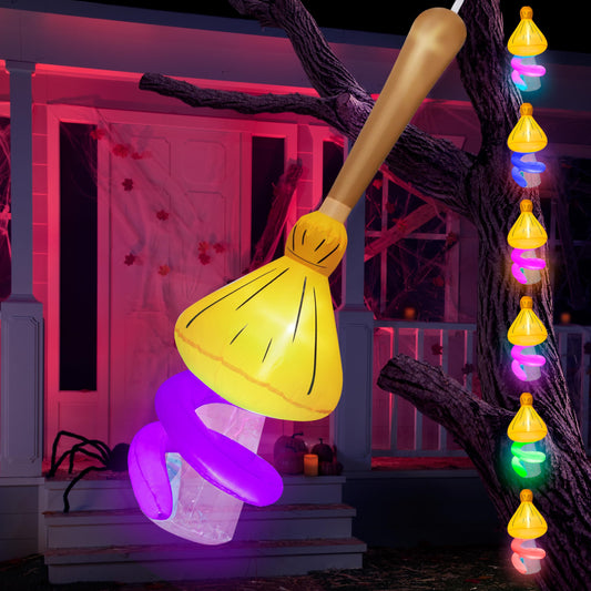 JOYIN 5FT Tall Halloween Inflatable Witch Magic Broom Broke Out from Window Hanging Inflatable Decor Built-in LEDs Gradient Colored Light Halloween Blow Up Yard Decor for Party Indoor Outdoor