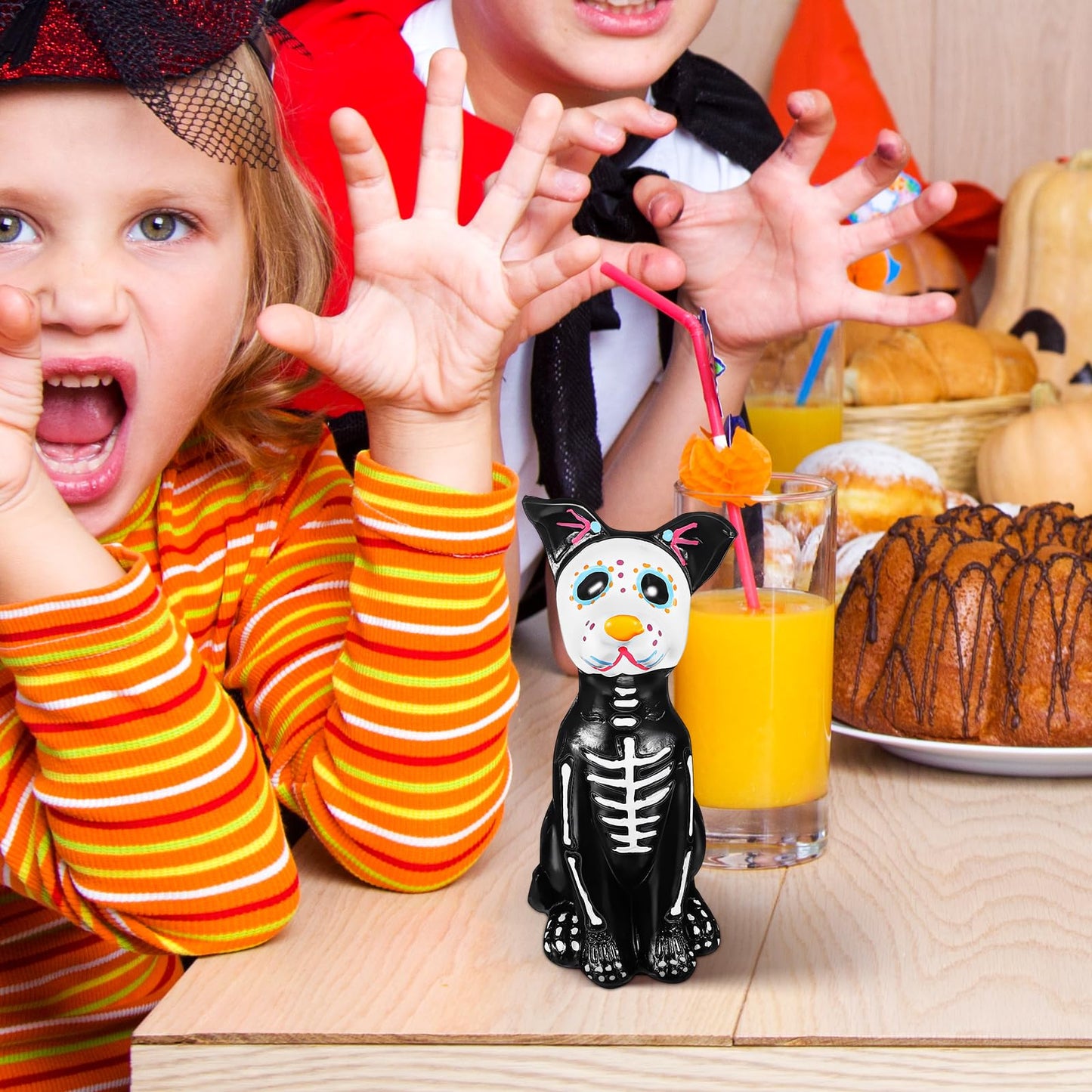 TOYANDONA Day of The Dead Dog and Cat Figurine, Halloween Statue Sugar Skulls Animal Statue Resin Crafts Skeleton Sculpture for Halloween Home Desk Decorations (Day of The Dead Dog)