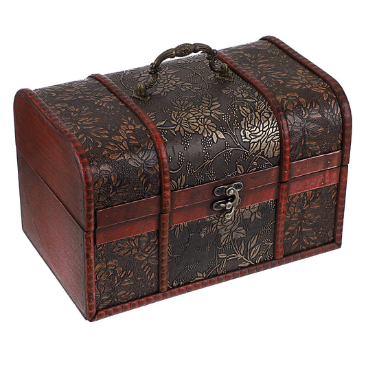 ELLDOO Vintage Treasure Chest, Pirate Keepsakes Box for Kids Gifts, Wooden Storage Box for Decorative Jewelry Pearl Trinkets, Large