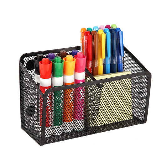 Ameceres Magnetic Pencil Holder - Extra Strong Magnets Mesh Marker Holder Perfect for Whiteboard, Refrigerator and Locker Accessories (2-Compartment (1 Pack))