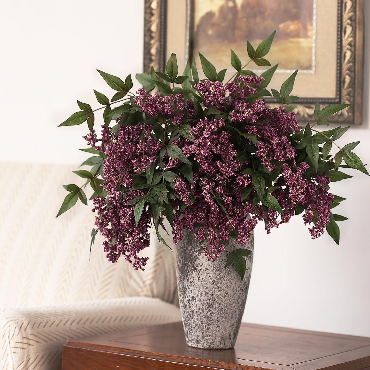 4 Pcs 36" Artificial Nandina Berry Stem, Fake Plant Branches(Dusty Plum)