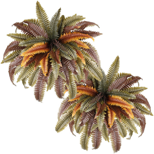 KOL Artificial Boston Ferns, Fake Faux Fern Plants 45 Inch 2 Pack, Rust Autumn Color with Bendable Stems for Floor Display, Indoor Outdoor Home Decor, UV Resiatant