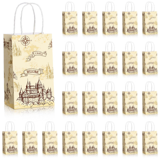 Treela 24 Pcs Magical Wizard Gift Paper Bags Pumpkin Party Favor Bags Vintage Castle Decor Goodie Bags for Kids Boy Girl Birthday Party Halloween Party Supplies(Wizard)