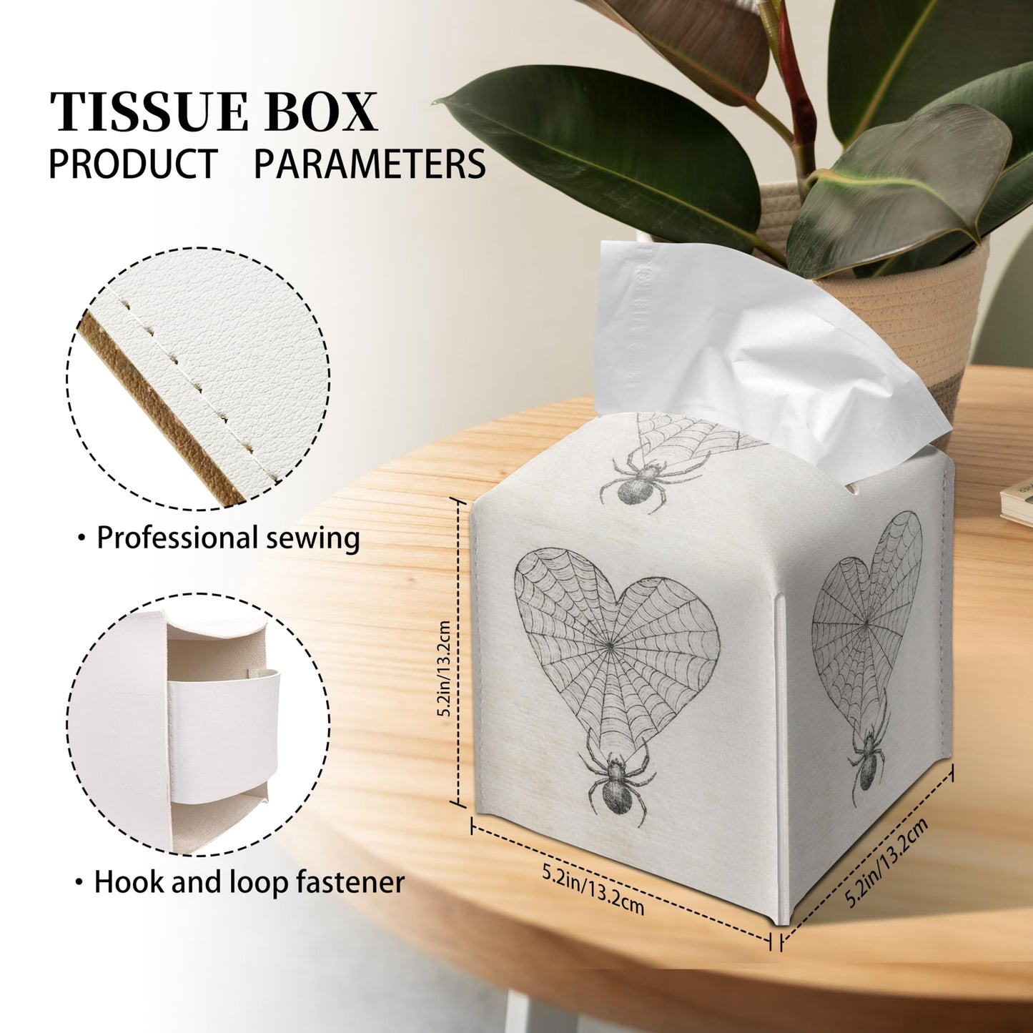 Grace Yonks Gothic Tissue Box Cover Square - Heart Web with Spider Design 5.2" PU Leather Holder for Vanity, Desk, or Bathroom Counter - Cube Case for Facial Tissues. (119)