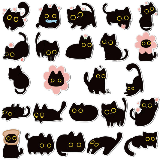 MALLMALL6 24Pcs Cute Black Cat Fridge Magnets, Novelty Gift for Cat Lover, Spring Refrigerator Magnetic Sticker Decor Accessories with Flower Bread Fish for Home Kitchen Office Locker Mailbox Door