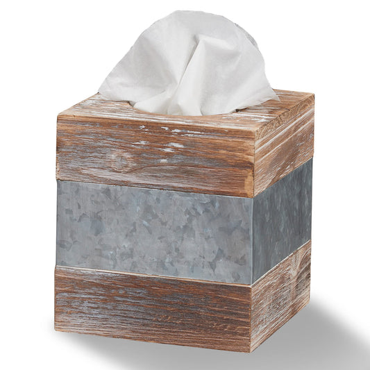 Barnyard Designs Rustic Wood and Metal Tissue Box Cover Holder, 6"x6"