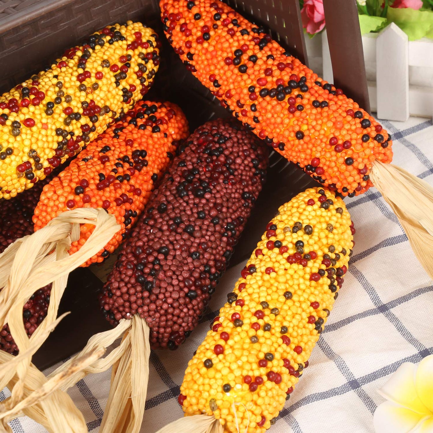 iWEDN Fake Corn Ornament India Corn Design Decoration Pack of 6