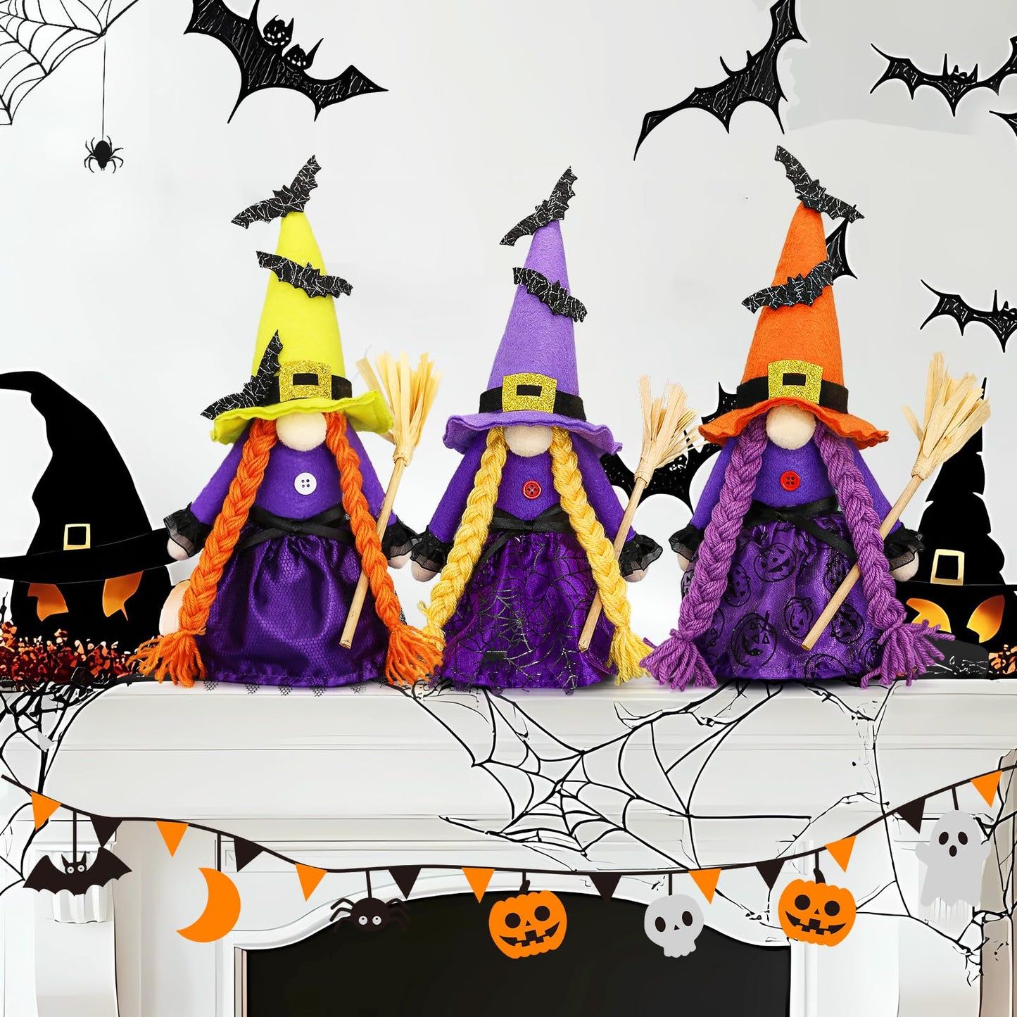 Lovinland Halloween Decorations - Halloween Decor - 3PCS Witch Plush Gnomes - Cute Hocus Pocus Decorations for Home, Indoor, Office, Table, Party Clearance