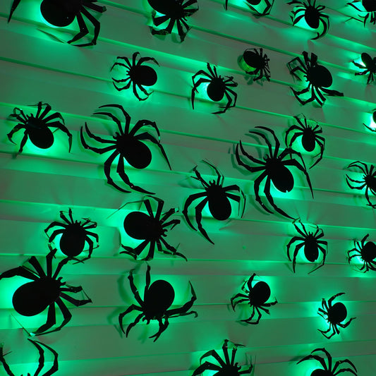 Dazzle Bright 36 Pcs LED Halloween 3D Spider Decorations Wall Stickers, 4 Different Size Removable PVC Wall Sticker for Indoor Home Window Decor Party Supplies