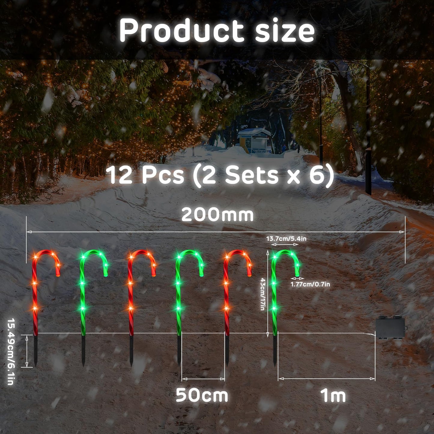 VIHOSE 12 Pcs 17 Inch Christmas Candy Cane Lights with Stakes Waterproof Pathway Markers Candy Cane Christmas Decorations for Xmas Holiday Garden Patio Lawn Yard Landscape Path Outdoor Decor