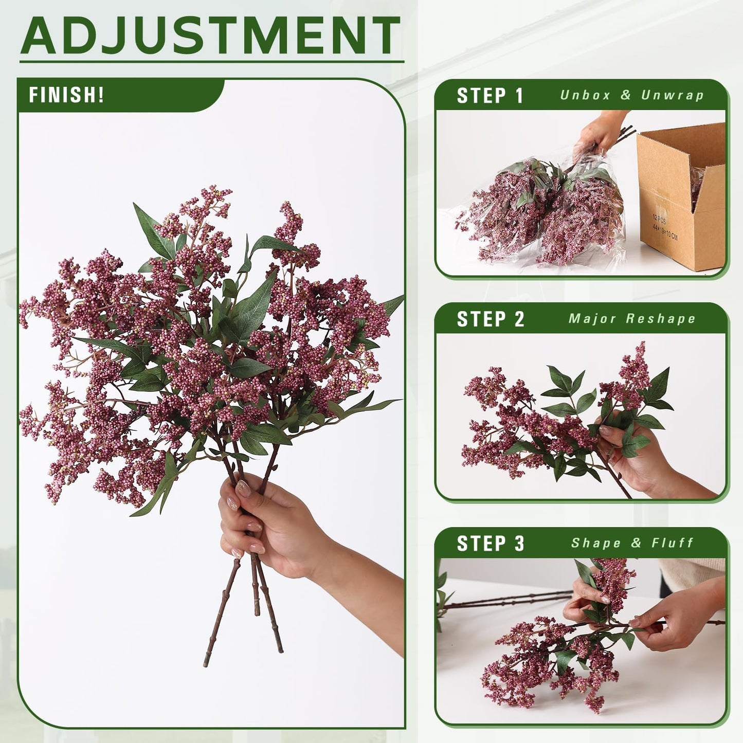 12 Pcs 17" Artificial Nandina Berry Stem, Faux Berry Spray(Dusty Plum)