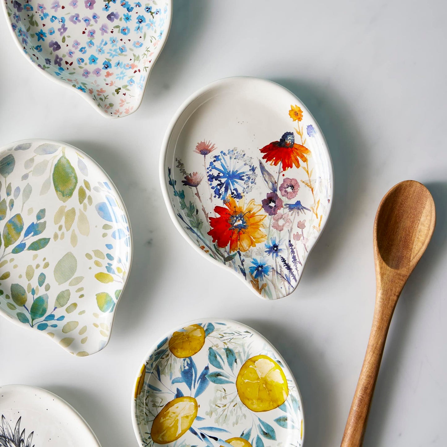 DEMDACO Orange and Blue Meadow Flowers 6 x 4.5 Stoneware Spoon Rest