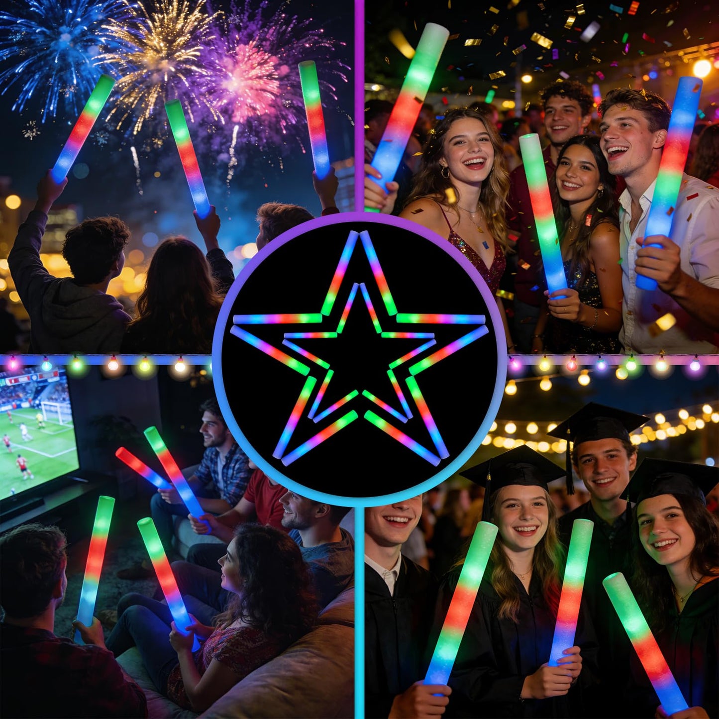 SHQDD 235PCS Foam Glow Sticks Bulk, Light up in the Dark Party Supplies with 3 Colorful Flashing Modes, Glow Party Pack for Wedding, Birthday, Concert, New Year, Halloween, Christmas,Carnival