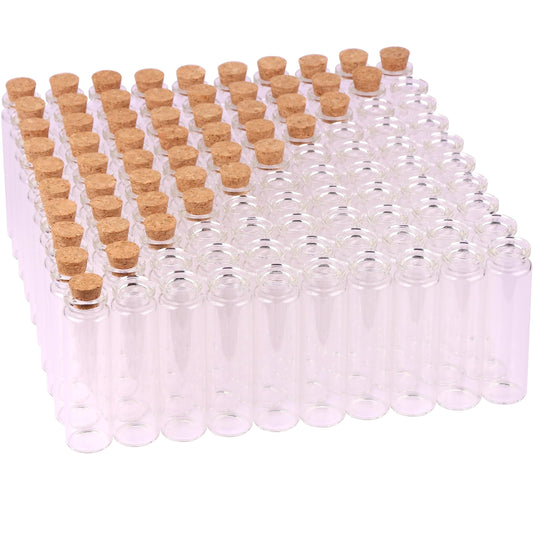 MaxMau 100 Sets of 20ml Glass Bottles with Cork Stopper,Small Clear Jars Tiny Glass Vials for Wedding Favors Seed Powder Sequin Storing Art Crafts Display Party Member Gift