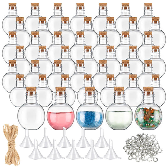 Bokon 50 Pack 1oz Plastic Mini Potion Bottles with Corks, Small Sand Art Jar Tiny Clear Liquor Bottles Bulk Wishing Vial for Birthday Halloween Valentines Party Favor DIY Craft