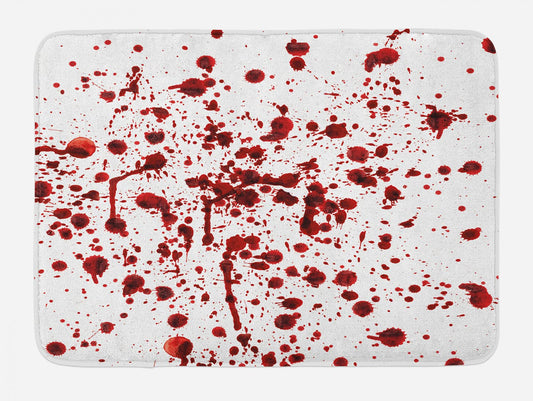 Ambesonne Horror Bath Mat, Splashes of Blood Grunge Style Bloodstain Horror Scary Zombie Halloween Themed Print, Plush Bathroom Decor Mat with Non Slip Backing, 30.2" x 20", White Red