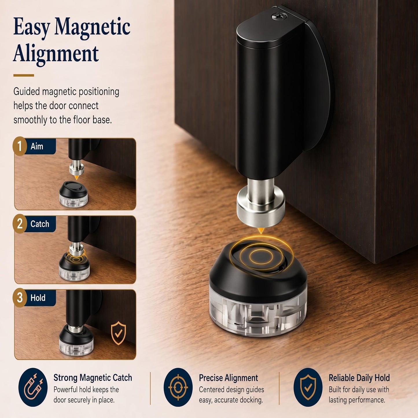 Magnetic Door Stopper for Bottom of Door with Magnetic Door Stop in Black
