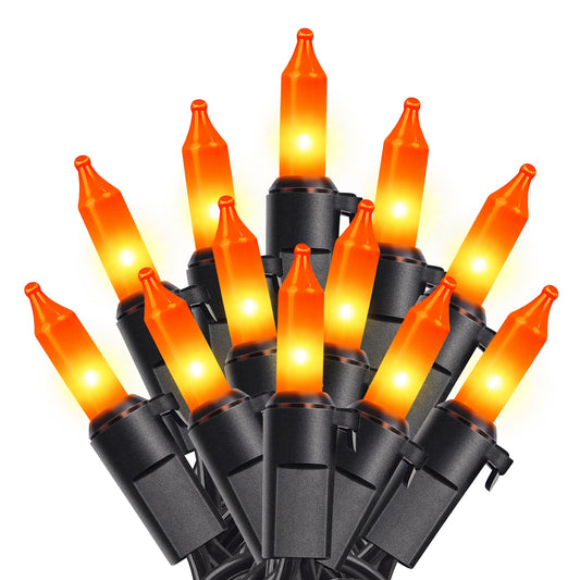 woohaha Outdoor Halloween Lights(23 Feet,100 Count)-Incandescent Orange Christmas Lights with Black Wire,Mini Orange String Lights Connectable for Patio,Garden,Tree,Party, Halloween Decoration