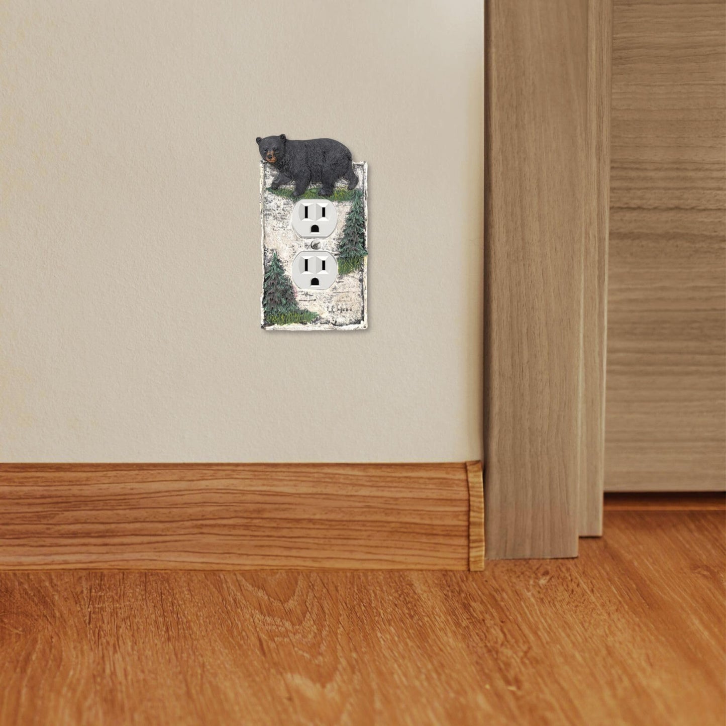 BestGiftEver Black Bear Duplex Outlet Cover with Pine Trees: Rustic Birch Tree Decorative Wall Plate - Woodland Nature-Inspired Home Decor - Rustic Cabin & Lodge Decor