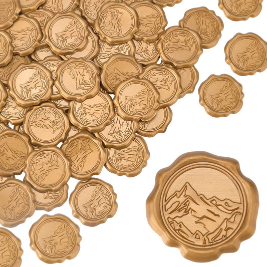CRASPIRE 60pcs Adhesive Wax Seal Stickers - Mountain Stamp Self Adhesive Gold Vintage Envelope Stickers for Wedding Invitation Cards, Party Favors, Craft Gift