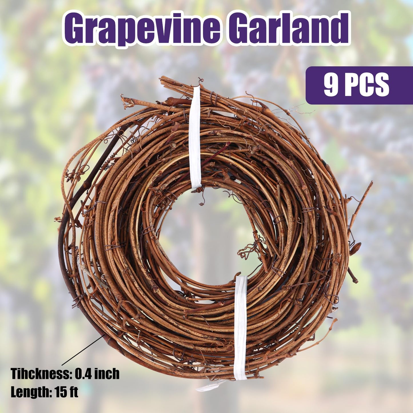LDHHYH 9 PCS 15 Feet Grapevine Garland, Natural Grapevine Wreath for Crafts, Twig Wreath Twig Garland, Grape Vine Wreaths for Crafts Wedding House Holiday Door Wall Decor