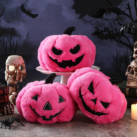 Yuntau 3 Pcs Halloween Pink Pumpkin Pillows Ghost Plush Stuffed Pumpkin Sofa Throw Pillow Cushion for Halloween Home Car Bedroom Sofa Decor 7.87 Inch