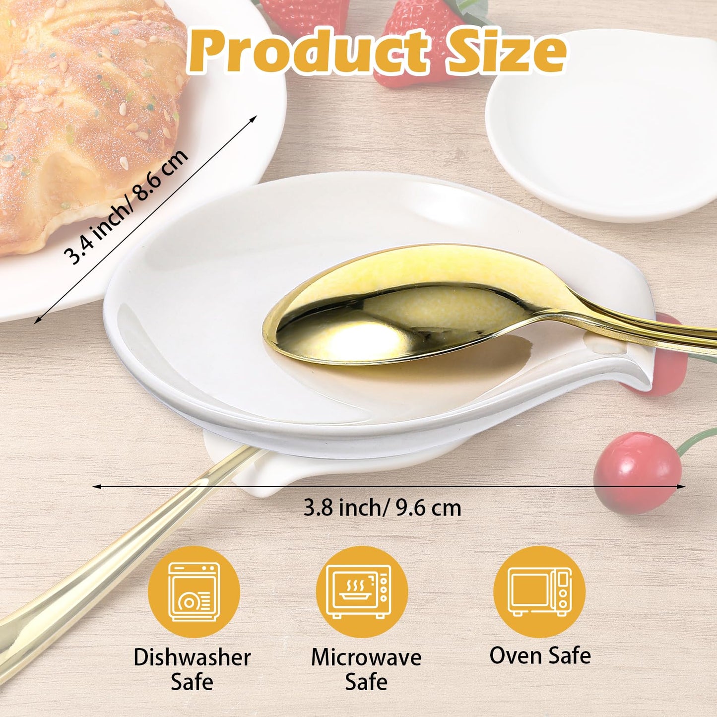 8 Pcs Ceramic Spoon Rest, White, 3.8 x 3.4 x 0.7 Inch, Dishwasher Safe, Kitchen Counter Coffee Spoon Rest