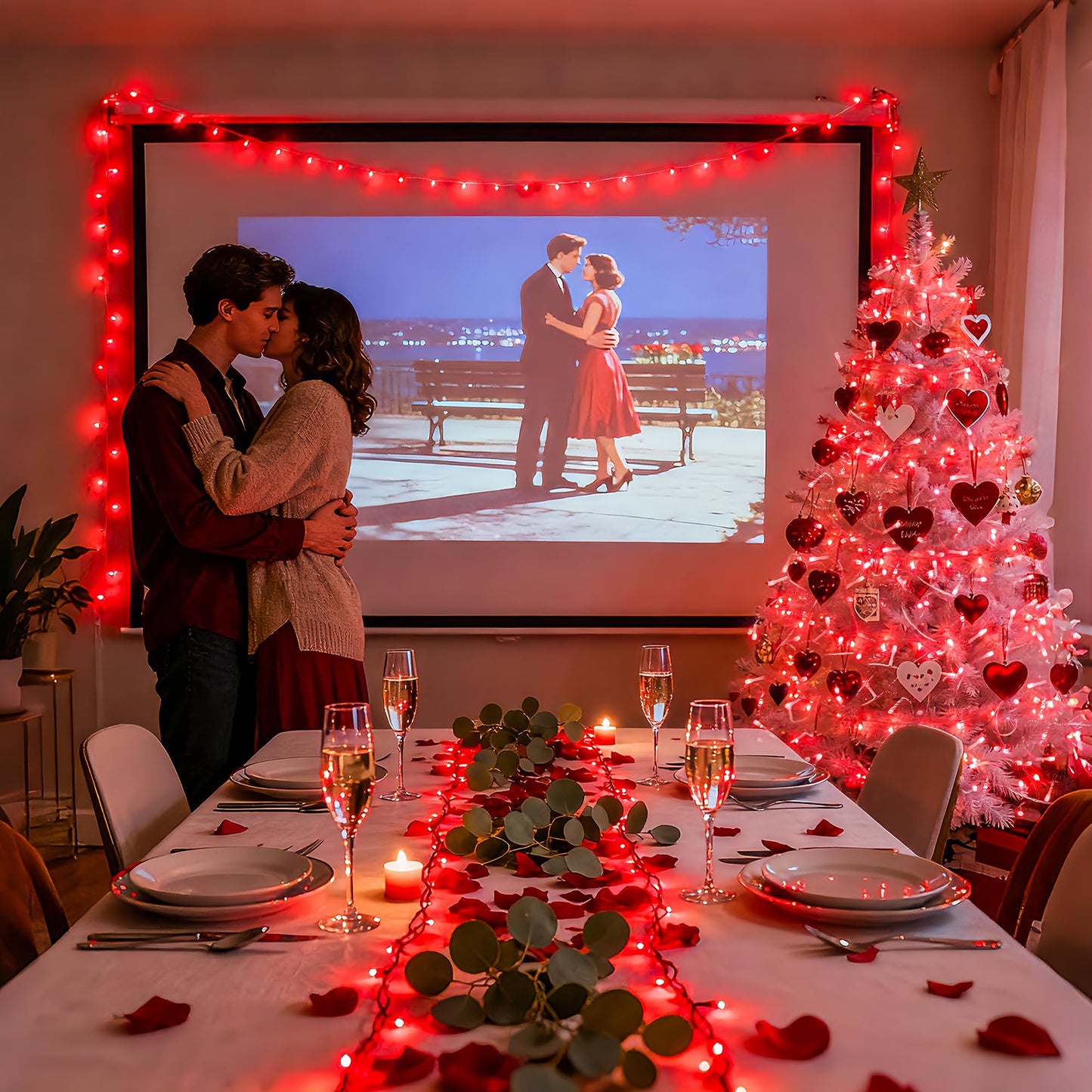 JMEXSUSS 33ft 100 LED Red Valentine Lights, Connectable 8 Modes Valentine Room Light Indoor Plug-in, Clear Wire Red Christmas String Light Outdoor Waterproof for Xmas Bedroom, Party
