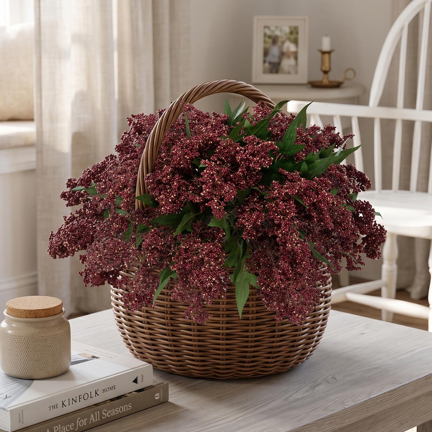 Daynight 17In Artificial Berry Stem for Vase, 6 Pcs Faux Nandina Branches Fall Floral Picks Fake Realistic Berry Spray for Wedding Autumn Thanksgiving DIY Farmhouse Home Decor(6, Purple, 17Inch)