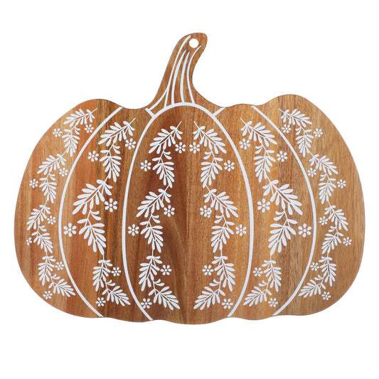 BrightRow Pumpkin Shaped Cutting Board Acacia Wood Serving Board Wooden Serving Platter Tray Cheese Fruit Bread Christmas Holiday Xmas Kitchen Decoration