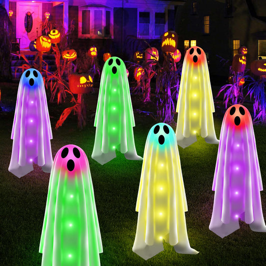 Betrihyes 6PACKS Halloween Ghost Decorations Outdoor,Spooky Cloth Ghosts Decor for Halloween Scary Party Gifts,Solar Halloween Ghost Lights for Yard/Lawn/Patio/Holiday/Porch Decor