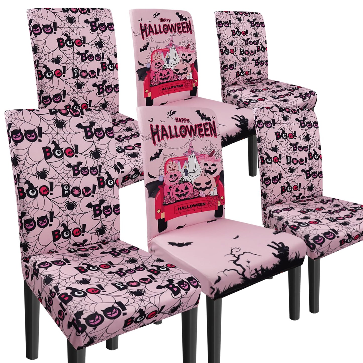 wefrea Halloween Chair Covers Set of 6 Ghost Dining Chair Covers for Party Kitchen Removable Seat Cover for Chairs Halloween Decorations Indoor